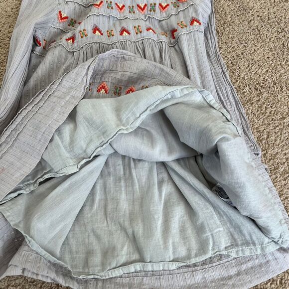 Peek Shiloh Floral Gray Embroidered Metallic Striped Long Sleeve Dress Girls 10 - Picture 7 of 16